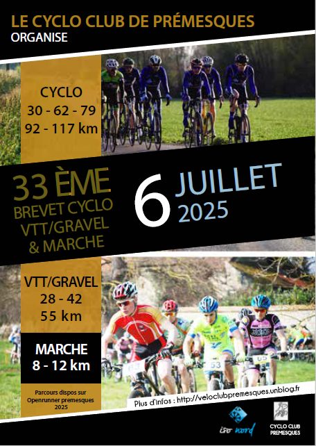 33eme Brevet Cyclo VTT Gravel et Marche Cyclo Club de Prémesques